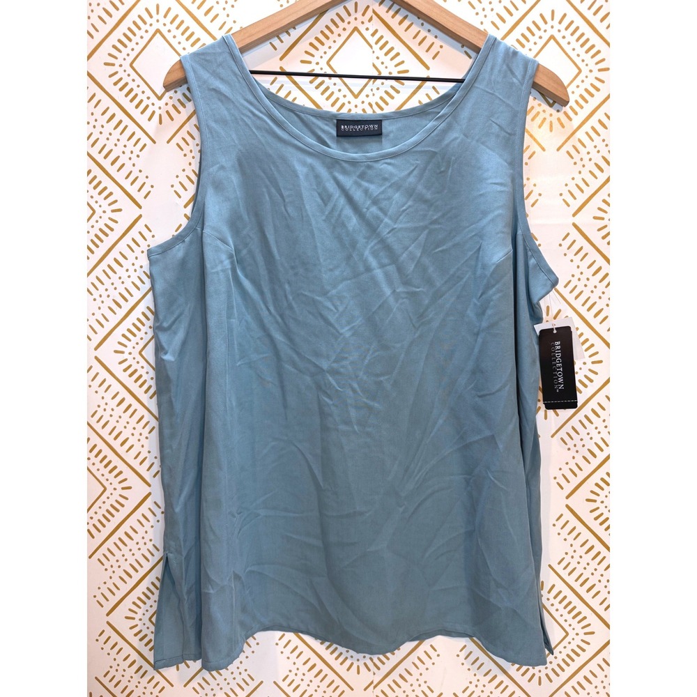 NWT 100% Silk Tank Women Large Sea Blue Sleeveless Shell Quiet Luxury Minimalist